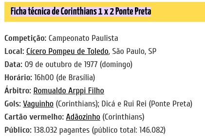 Ficha técnica do segundo jogo da final do Paulista 77: o recorde de público não é dos donos da casa. Foto: Meu Timão