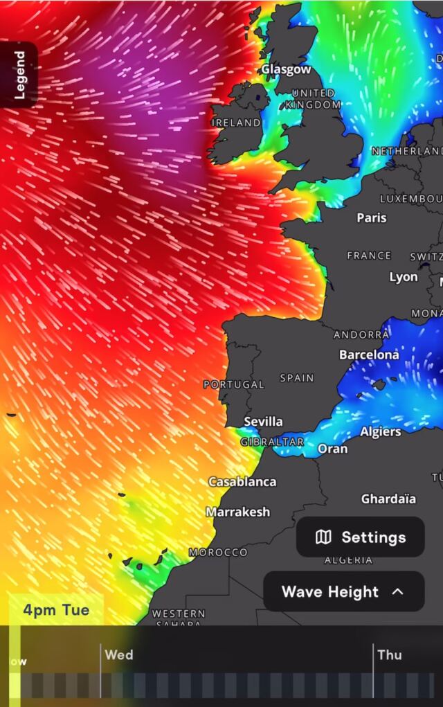 Trajecto da tempestade Erin. fonte: Surfline